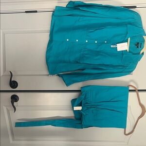 Talbots Teal Button-Down Suit w/Top and Matching Pants